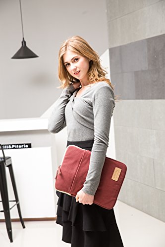 Kinmac Wine Red Canvas Vertical Style Waterproof Laptop Sleeve With Pocket For 13.3 Inch-13.5 Inch Laptop And Old Macbook Air 13",Old Macbook Pro 13",Microsoft Surface Laptop 13.5",Surface Book13.5 #TOP5