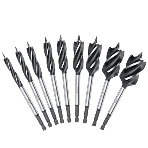 JiGiU 9PCS Wood Drill Bit Set Reaming Drill Wood Auger Carbon Steel Fast Cut Woodworking Drill Bit Set 10mm,12mm,14mm,16mm,18mm,20mm,25mm,30mm,35mm