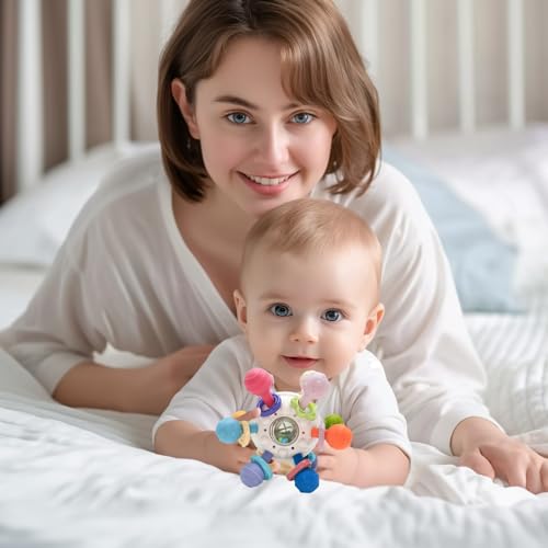 Image of Baby Teething Toys, Baby Teether Montessori Sensory Toys for 0-6 6-12 Months, Boy Girl Gifts for Infant Newborn Toddler 0 3 6 9 12 18 Months, Easter Basket Stuffers Gifts - White