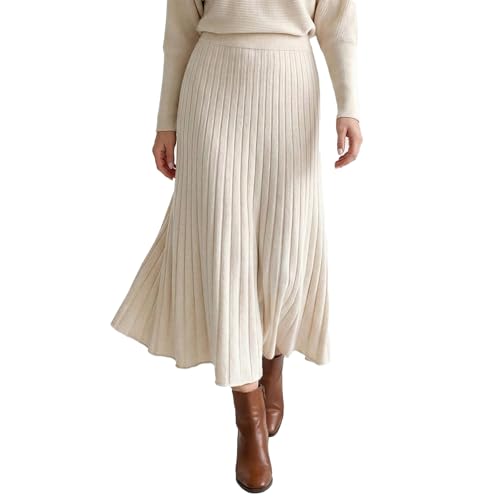 CHICWISH Women Ribbed Knit Flared Maxi Skirt Fashion Trendy Elastic Waist Soft Casual Cocktail Party...