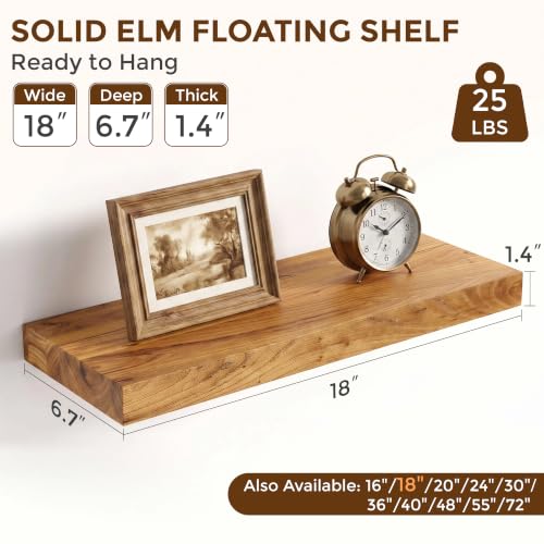 Image of Fun Memories 18 inch Wall Mounted Floating Shelves, Natural Elm Wood, 2 Pack