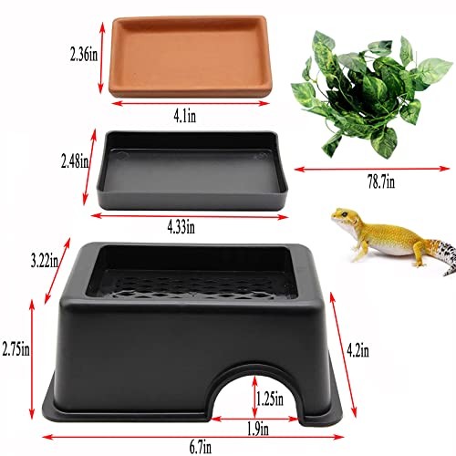 Hamiledyi Reptile Hide Box Gecko Hideout Cave With Sink Humidifier Lizards Hideaway Hut Flexible Leaves Pet Habitat Decor For Snakes Leopard Spiders Turtles Amphibians #TOP5