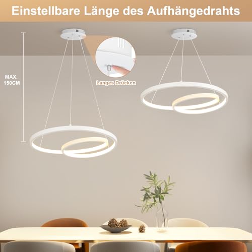 ZMH Pendelleuchte Esstisch Hängelampe LED: 40CM Weiß Hängend Lampe Dimmbar Hängeleuchte Design Esszimmerlampe Modern Esstischlampe mit Fernbedienung Pendellampe für Wohnzimmer Schlafzimmer Küche