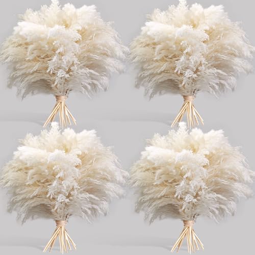 40PCS White Pampas Grass for Home Decor - Elegant Boho Decor - Premium Quality Pampas Grass Stems - Perfect for House Nursery Western Wedding Table and Bohemian Decor