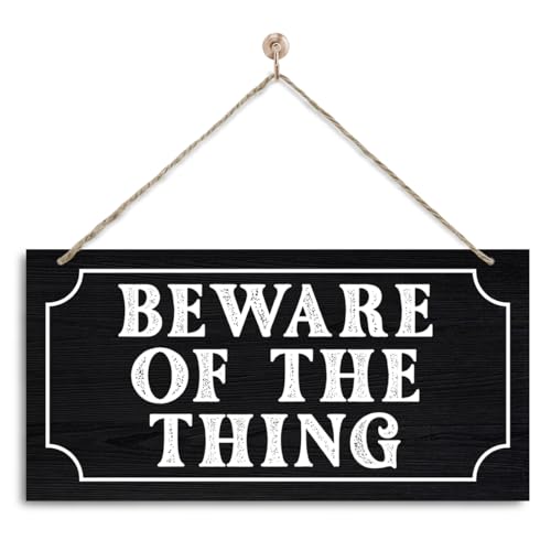 Beware of the Thing Family Sign Rustic Decorations for Living Room Kitchen Hanging Sign Farmhouse Decoration for Indoor Outdoor Halloween Decor