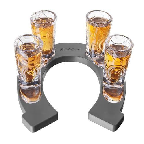 Final Touch Horseshoe Boot Shot Glass Set – 4X 1oz Cowboy Boot Glasses with Horseshoe-Shaped Serving Tray – Western Design, Non-Slip Feet – Ideal for Whiskey, Tequila, Bourbon Shots (GG5027)