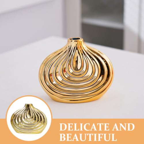 Jarrón de cerámica dorado estilo nórdico minimalista de rayas 5