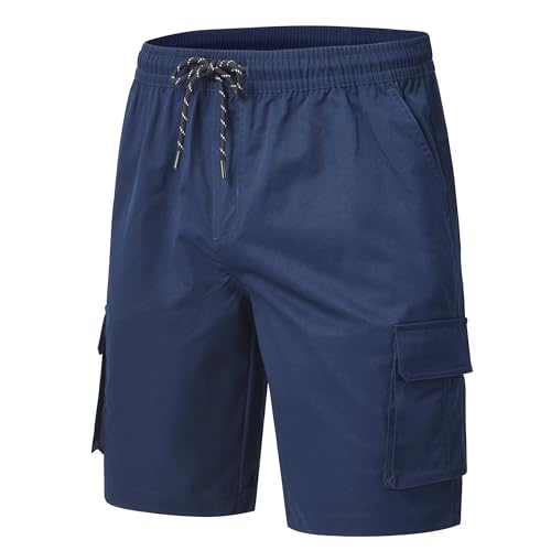 YuKaiChen Kurze Hosen Herren Cargo Shorts Chino Shorts Sommer mikroelastisches Köpergewebe Elastische Taille mit Reißverschlusstaschen Marine Größe 4XL