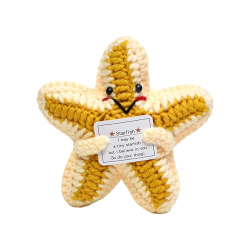 Generisch Animales de crochet positivos, dulce decoración de ganchillo con frase, emocional estrella de mar de ganchillo | compañero de cumpleaños para niños y niñas