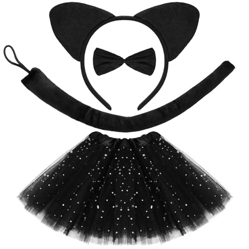Sdfvsdg Black Cat Costume Set Cat Ears Headband Tail Bowtie