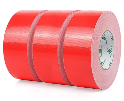 Image of BOMEI PACK 3 Rolls Red Duct Tape 50mm x 50m Sticky Gaffer Tape Waterproofing Ducts Fixing Heavy Duty Moving Boxes Sealing Strapping DIY Decoration labeling