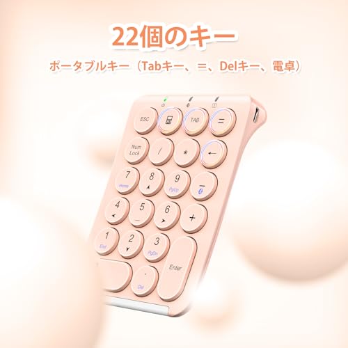 iClever テンキー Bluetooth ワイヤレス 数字 キーボード パンタグラフ式 Type-C充電 超薄型 Tabキー付き ブルートゥース 無線 ナンバーパッド 左手デバイス 片手デバイス ショートカットキー Windows/iOS/Android対応 IC-KP08 (ピンク)