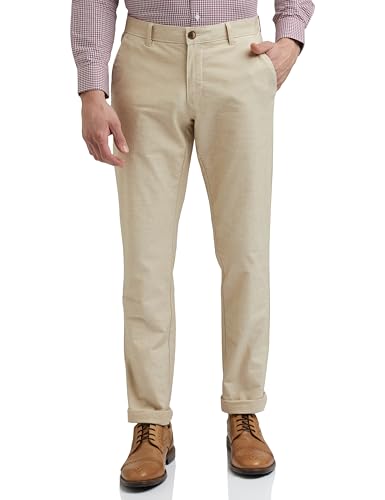 Image of Louis Philippe Men's Slim Fit Solid Cotton Blend Casual Trousers