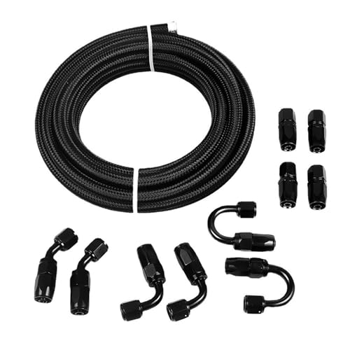 KAKA AUTO PARTS 8AN 20Ft Universal Braided Oil Fuel Line Hose Stainless Steel Nylon PTFE E85 with 10pcs Swivel Fitting Hose Ends Adapter Kit