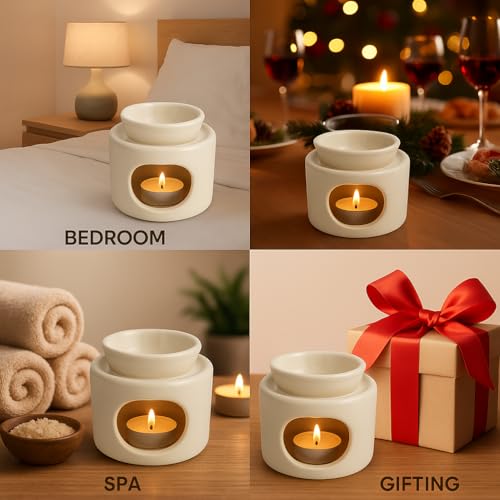 Image of Pure Source India Ceramic Oil Burner | Aroma Diffuser| Tealight Candle Holder for Essential Oils | Elegant Wax Melt Burner for Spa, Meditation & Diwali Decor | 30ml Capacity | 4 Inch