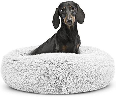 The Dog’s Bed Original Sound Sleep Donut Dog Bed, Small Ice White Plush Removable Cover Calming Nest Bed