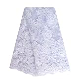 White Lace Fabric 5 Yards, Floral Sequin Embroidered Tulle Material Lace Fabric by The Yard for Wedding Party Dress