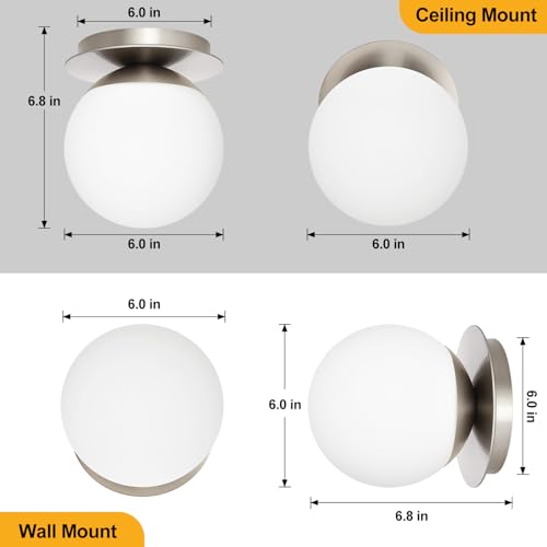 Image of 1 Pack Brushed Nickel Wall Sconce, Modern Bathroom Sconce with Milky Globe Glass, Wall Light for Bathroom Mirror, Living Room, Hallway (Bulb Not Included)