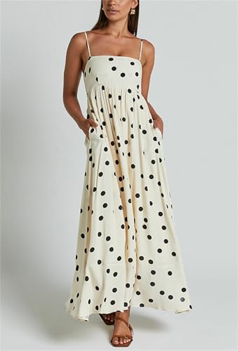 Yuemengxuan Boho Maxi Dresses for Women Spaghetti Strap Flowy Smocked Long Dress Casual Summer Vacation Beach Maxi Dress3