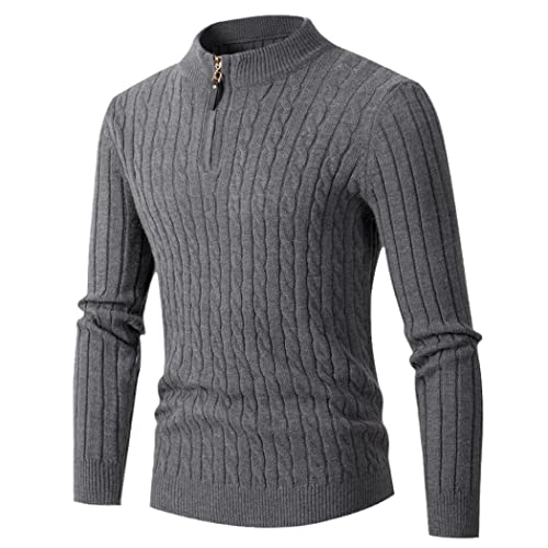 Pull demi-fermeture éclair homme gris XXXL en maille classique vintage pour automne hiver