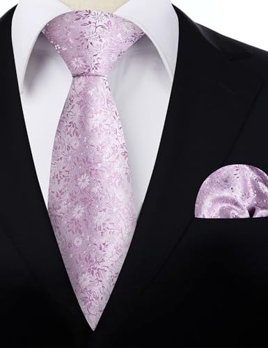 Image of Alizeal Mens 3.15inches Exquisite Floral Tie with Small Flower Printed Pocket Square