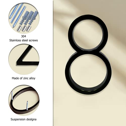 Maylai 5" Floating House Number 8 (Eight),Black House Numbers,Metal Modern Stainless Steel Outdoor Address Sign For Yard Street And Mailbox With Nail Kit #TOP1