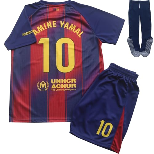 CEKFAX 2025/2026 Home #10 Football Soccer Kids Jersey Shorts Socks Set Youth Sizes (Navyblue/Red 28)