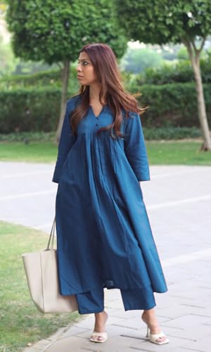 Image of GoSriKi Women's Rayon Viscose Ethnic Co-Ord Set | Kurta Pant Set | Kurta Palazzo Set | Stylish Cotton Suit Set for Women