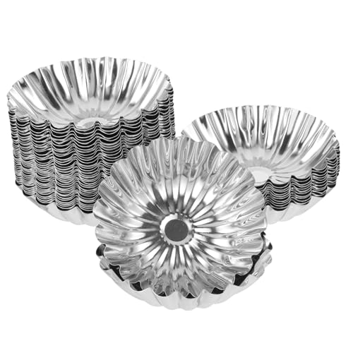 COLLBATH 50PCS Nonstick Egg Tart Stainless Steel Baking for Pudding Desserts Quiches Easy to Clean Reusable for Home Baking