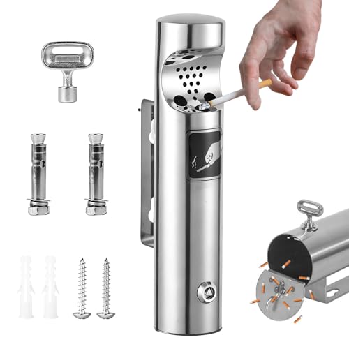 SGZIOO Posacenere da Esterno a Muro, Portacenere da Esterno in Acciaio Inox, Tubolare con Serratura, per Cortili, Hotel e Giardini