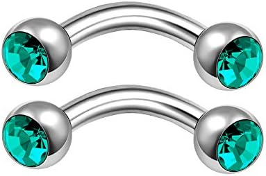 2Pcs Surgical Steel 18g 1/4 6mm Barbell Curved Piercing Jewelry Daith Lip Labret Eyebrow 3mm Blue Zircon Crystal Ball M10903