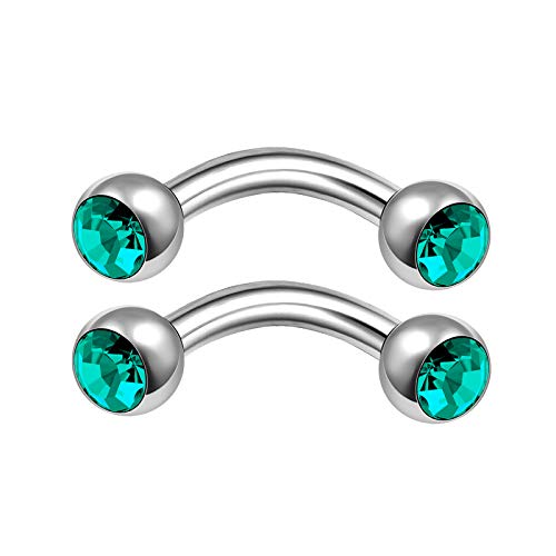 2Pcs Surgical Steel 18G 1/4 6Mm Barbell Curved Piercing Jewelry Daith Lip Labret Eyebrow 3Mm Blue Zircon Crystal Ball M10903 #TOP2