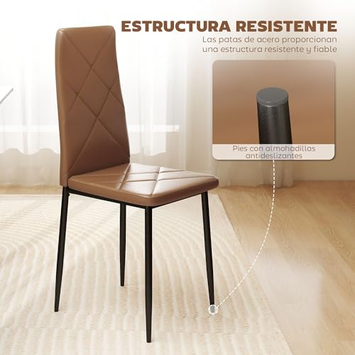 Miniatura 7 de HOMCOM Pack de 4 Sillas de Comedor Respaldo Alto Asiento Acolchado Marrón