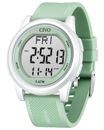 CIVO Digital Watches for Women Waterproof: Green Sports Watch with