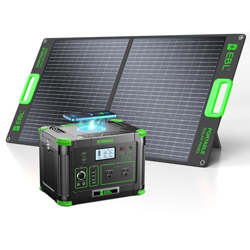 EBL 519Wh Solar Generator Kit 500W(Peak 1000W) Portable Power Station with 100W 20V Solar Panel,...