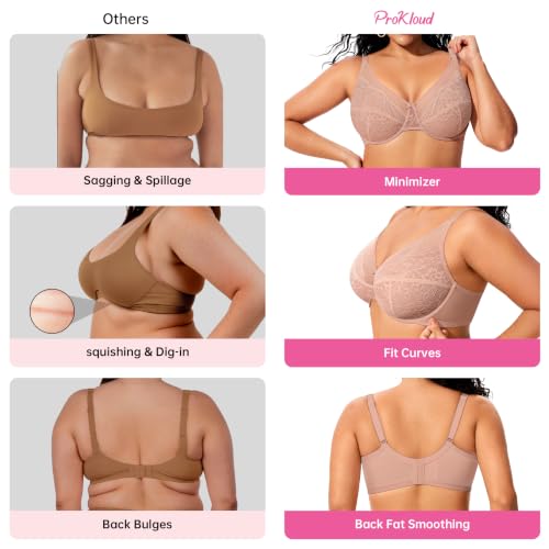Image of Minimizer Bras for Women Full Coverage Supportive Push Up Underwire Bra | Soft Minimizer Bras for Large Breast Women, No Foam Unpadded Lightweight Unlined Lace Bras for Everyday Wear