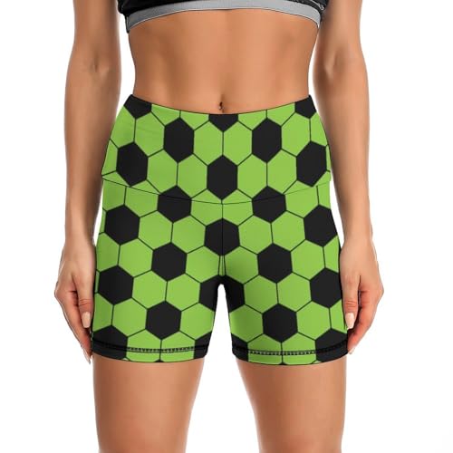 JYYAU Soccer Cartoon Pattern High Waist Yoga Shorts for Women Athletic Shorts Leggings Running Pants Black