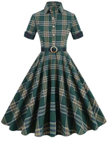 Kleid mit Karomuster und großem Swing-Stil, elegant, Patchwork, lässig, 2-L