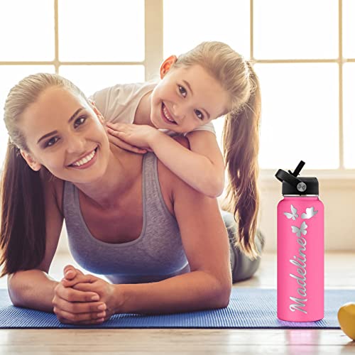 Personalized Kids Water Bottle Custom 24Oz Insulated Bottles Customized Engraved Name Water Flask With Straw School Stainless Steel Gifts Girls Boys Women #TOP5