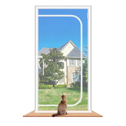 Puerta mosquitera para gatos en el hogar con malla reforzada resistente que evita escapes 2