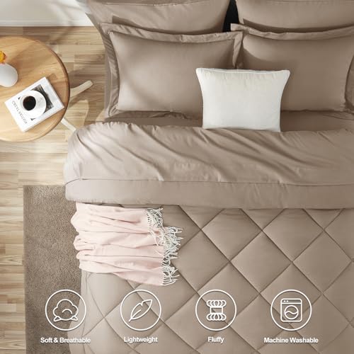 CozyLux King Size Comforter Set Khaki - 7 Pieces Bed in a Bag King, Luxury Soft Bed Set for All Seasons, Bedding Set with Down Alternative Comforter, Sheets, Pillowcases & Shams by CozyLux - Image 2