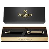 GENIEßEN SIE DIE BEQUEME HANDHALTUNG EINES LUXUS KUGELSCHREIBERS – Der schwarz lackierte Messingkugelschreiber mit luxuriösen 24 Karat Golddetails von Scriveiner vereint Premium-Qualität mit der subtilen Eleganz einer britischen Boutique-Marke.