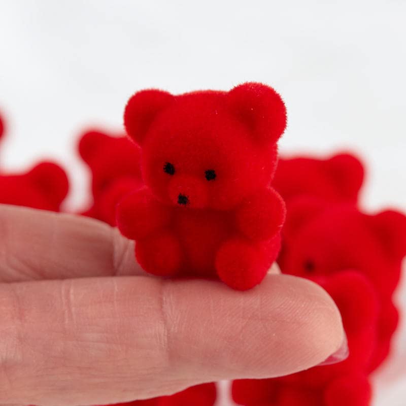 Factory Direct Craft Package of 24 Flocked Miniature Red Teddy Bears - Tiny Bear Shaped Figurines (Size: 1 inch)