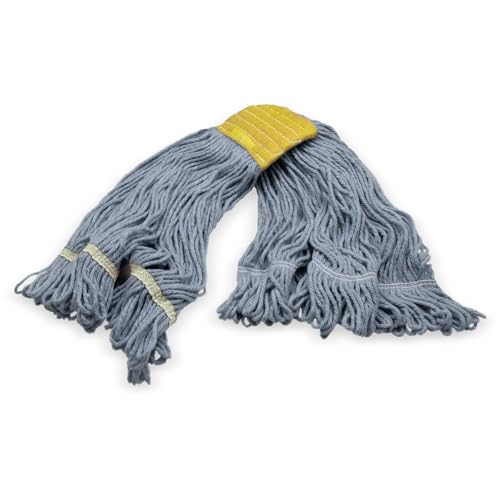 Image of SPARTA 369513B14 FLO-PAC Cotton Mop Head, Loop-Ended, 5 Inch Color-Coded Yellow Headhand for Organized Cleaning, Small - 30 Inches Long, Blue with Yellow Band
