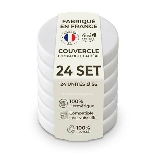 Lot de 24 Couvercles Pots de Yaourt en Verre Ø 56mm – Compatibles avec La Laitière, Danone et...