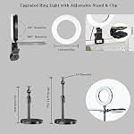 Desk Ring Light with Stand, Amcuke Ring Light with Clip 10W 3000K-6500K Dimmable Travel Desktop Light for Phone Selfie Laptop Zoom Video Makeup Vlog Tiktok Live Streaming (Black with Stand)