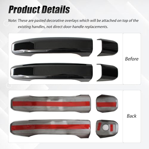 AUCERAMIC Glossy Black Exterior Door Handle Cover Stick-on Trim Overlay Without Buttons Fit 2019-2025 for Chevy Chevrolet Silverado GMC Sierra 1500 2500HD 3500HD,Car Door Handle Covers Caps Protector by AUCERAMIC - Used condition - Image 4