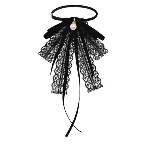 Image of LJBFNN Womens Bow Tie, Black Ribbon Bow Tie for Women, Clip on Adjustable Rhinestone Bowtie for School Uniforms Wedding