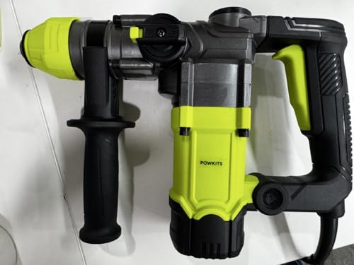 POWKITS 1500W Heavy Duty Rotary Hammer Drill, Safety Clutch 4 Functions with Vibration Control Including Grease, Chisels,lever and Drill Chuck with Case