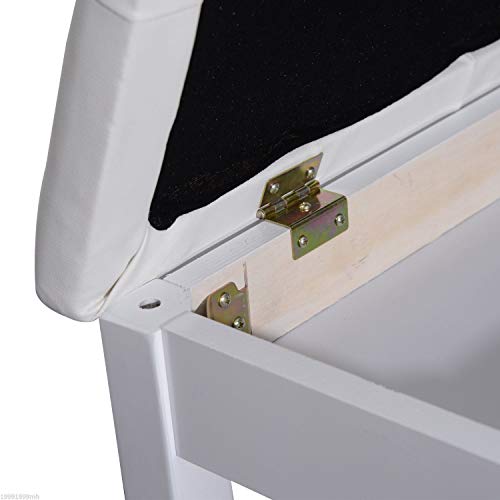 HOMCOM Traditional Country Birchwood Faux Leather Padded 2 Person Piano Bench - White